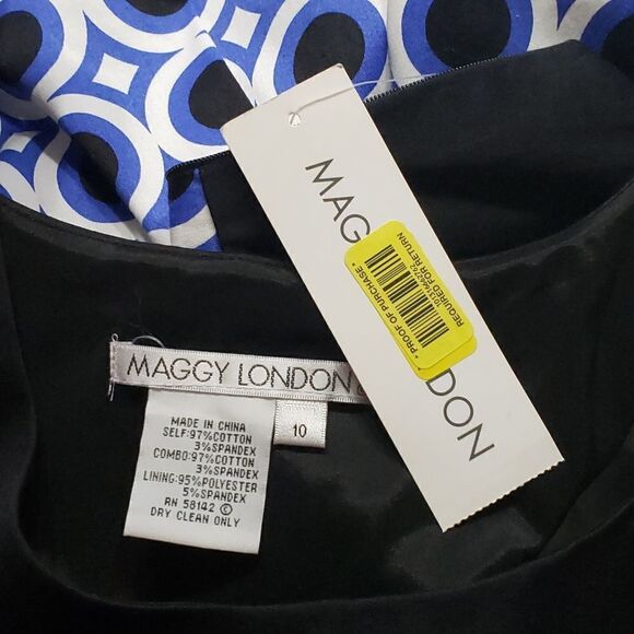 Maggy London Black & Geo Print Fit & Flare Dress Sz 10 NWT - Picture 12 of 16